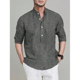 Hearujoy Retro Men Cotton Linen Shirt Grey Long Sleeved Stand Collar Pullover Tops Spring Autumn Fashion Casual Loose Oversized Shirts